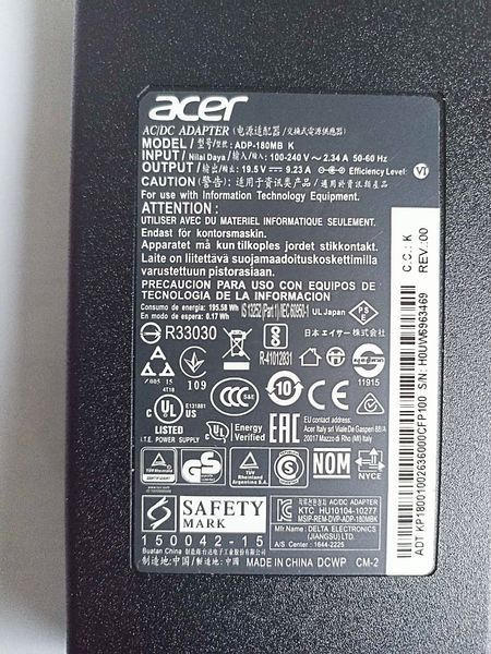 19.5V 9.23A (180W) oplader voor Acer laptop  Predator Helios 300 PH317-55, PT315-52, Nitro 5 AN515-45  P0001 фото